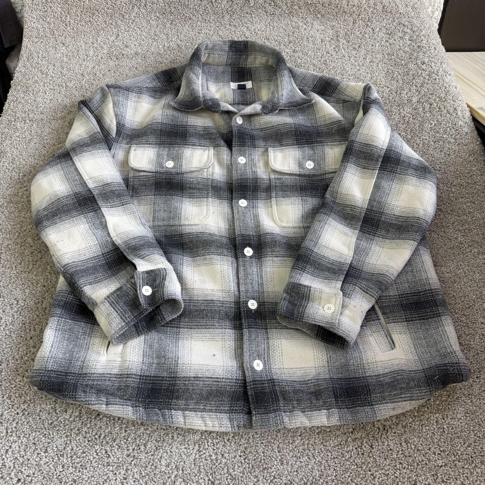 American Eagle Jacket Mens 2XL Gray Plaid Quilted Flannel Lined Outdoor